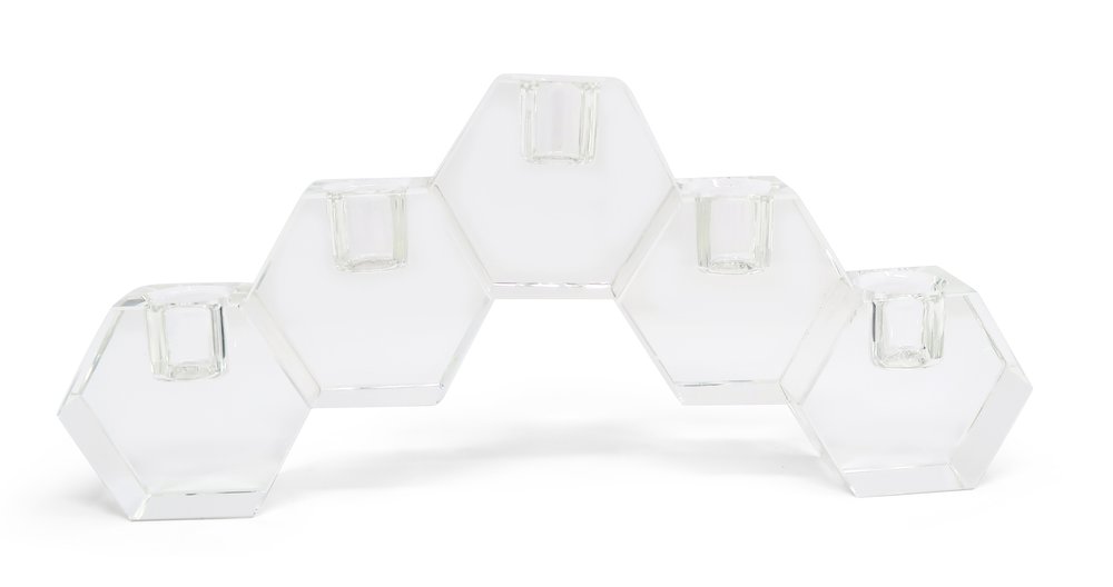 5" Clear Crystal Geometric Tabletop Candelabra Candle Holder