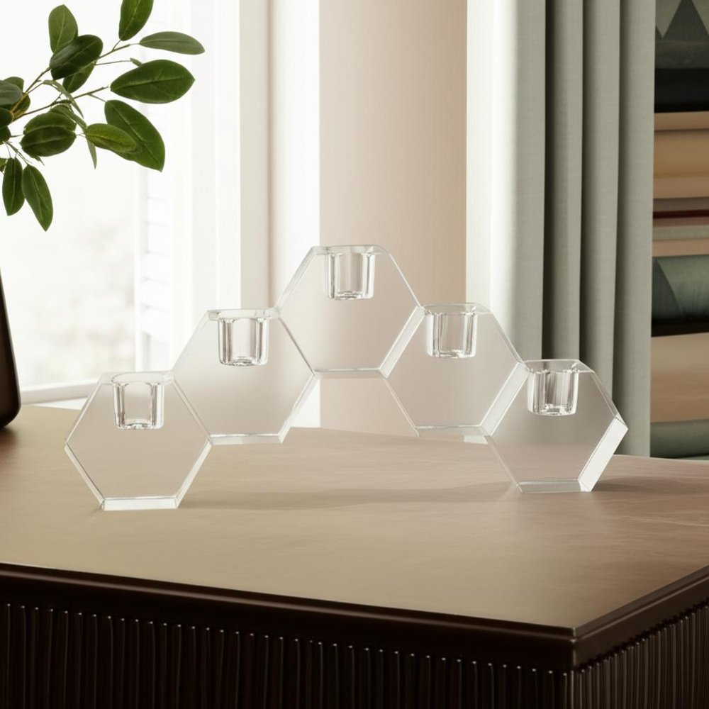 5" Clear Crystal Geometric Tabletop Candelabra Candle Holder