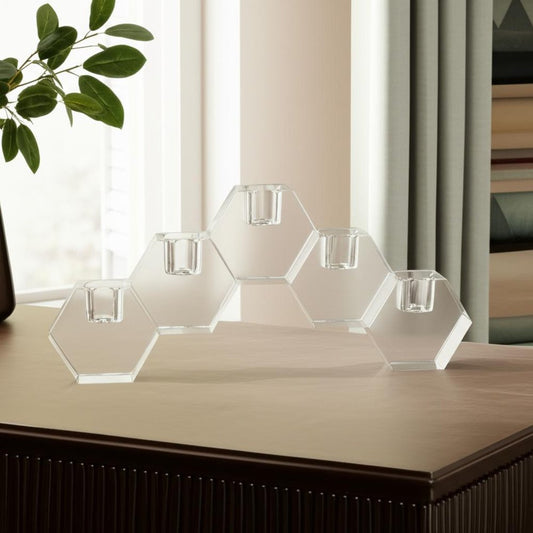 5" Clear Crystal Geometric Tabletop Candelabra Candle Holder