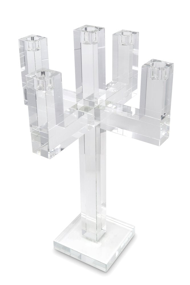 20" Clear Faceted Crystal Tabletop Candelabra Candle Holder