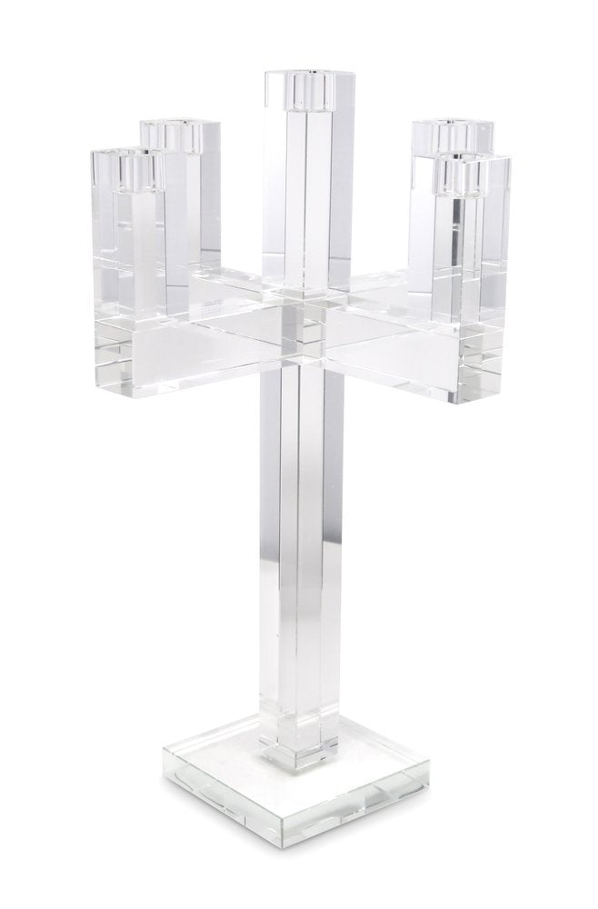 20" Clear Faceted Crystal Tabletop Candelabra Candle Holder