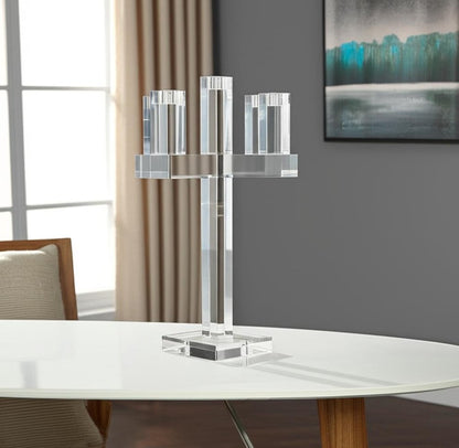 20" Clear Faceted Crystal Tabletop Candelabra Candle Holder