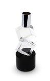 8" Silver Clear And Black Faceted Crystal Tabletop Taper Candlestick