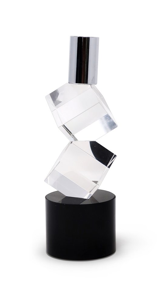 8" Silver Clear And Black Faceted Crystal Tabletop Taper Candlestick