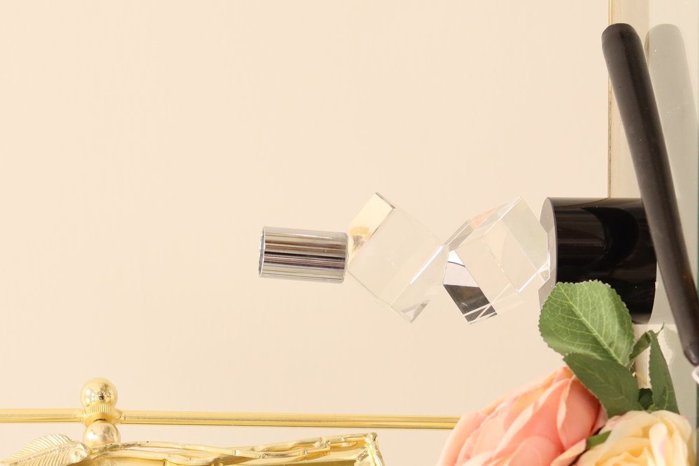 8" Silver Clear And Black Faceted Crystal Tabletop Taper Candlestick