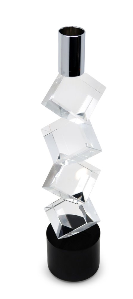 11" Silver Clear And Black Crystal Tabletop Taper Candlestick