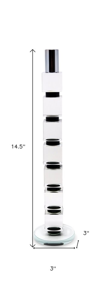 15" Silver Clear And Black Crystal Tabletop Taper Candlestick