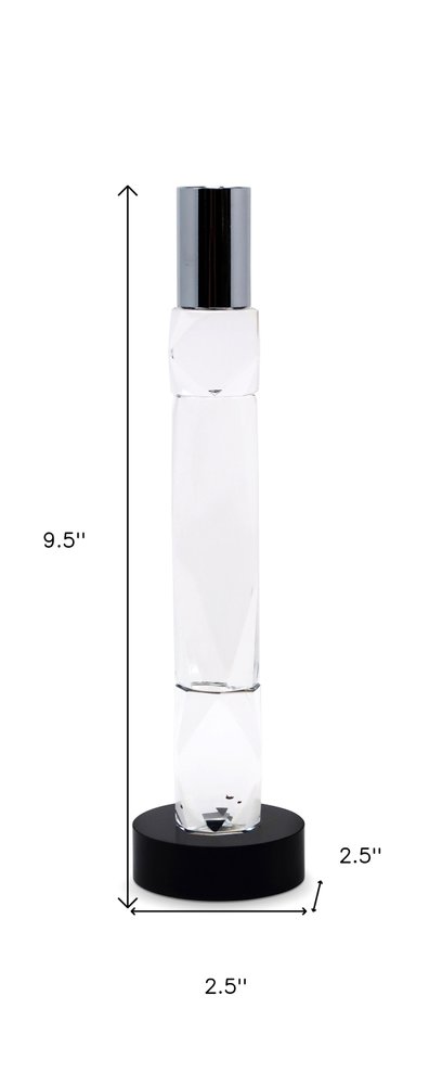 10" Silver Clear And Black Faceted Crystal Tabletop Taper Candlestick