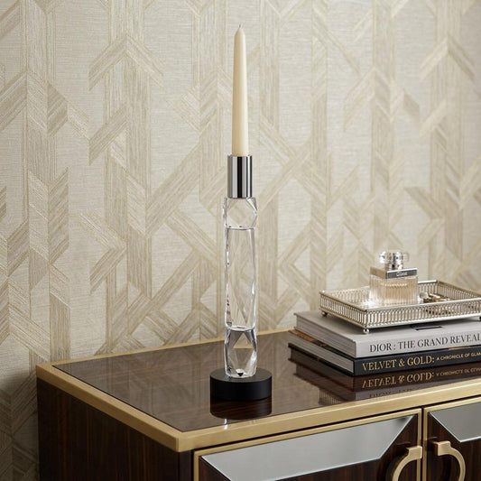 10" Silver Clear And Black Faceted Crystal Tabletop Taper Candlestick