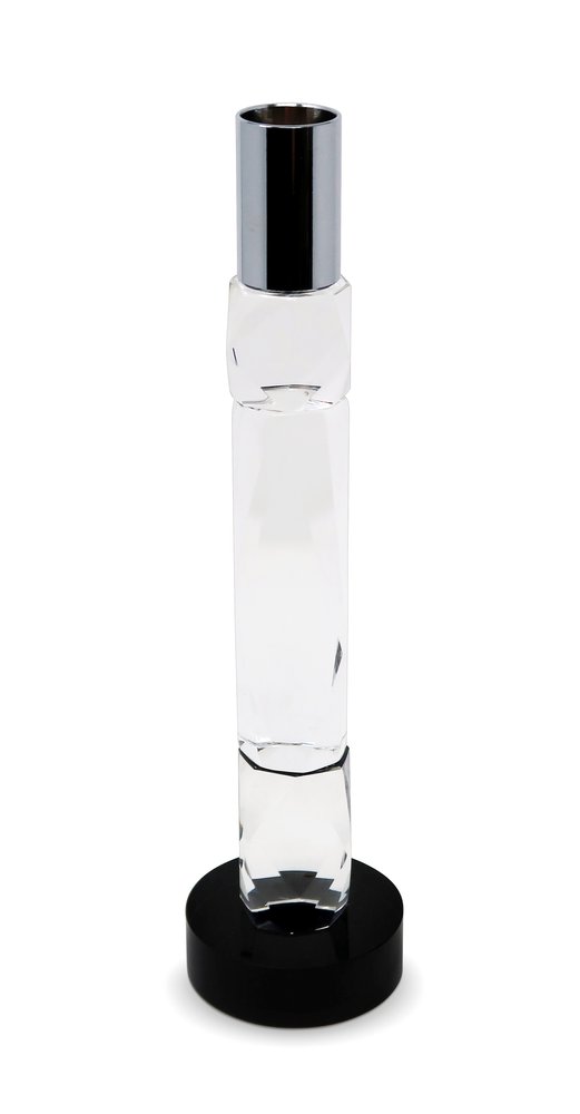 10" Silver Clear And Black Faceted Crystal Tabletop Taper Candlestick