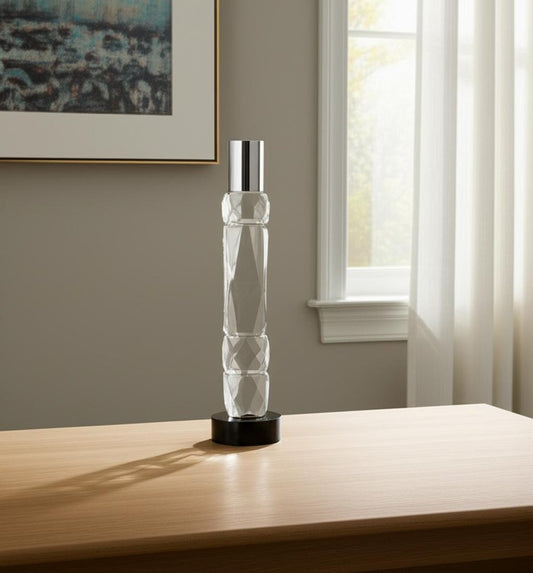 11" Silver Clear And Black Crystal Tabletop Taper Candlestick