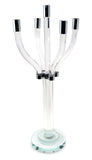 20" Clear And Silver Crystal Tabletop Contempo Candelabra Candle Holder