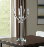 20" Clear And Silver Crystal Tabletop Contempo Candelabra Candle Holder