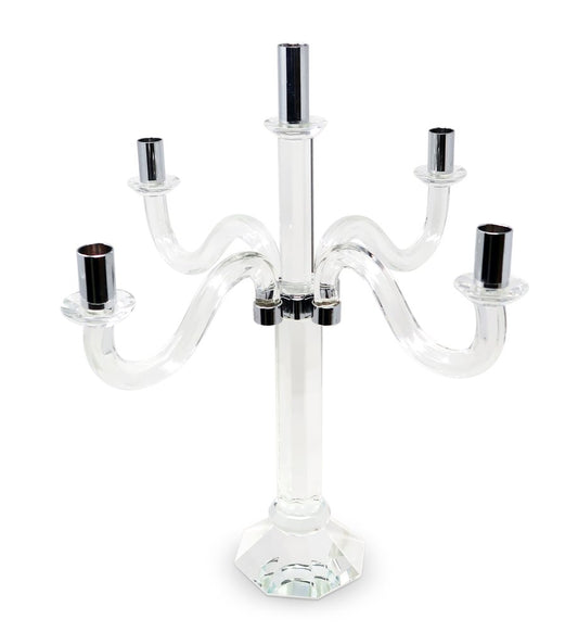 20" Clear And Silver Crystal Tabletop Candelabra Candle Holder