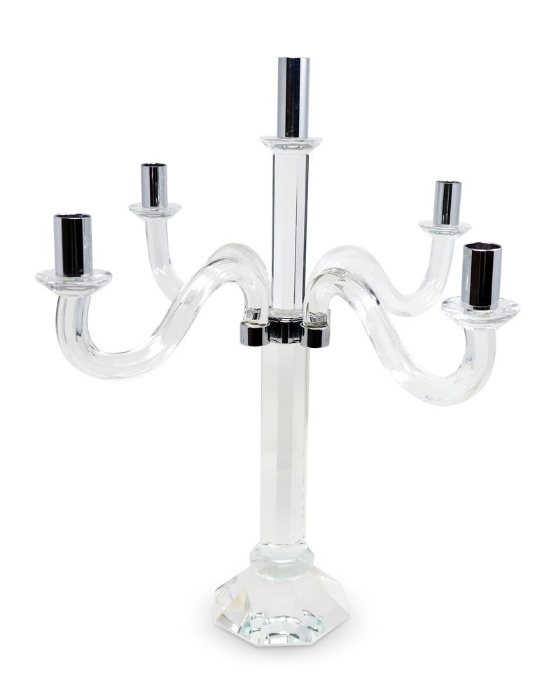 20" Clear And Silver Crystal Tabletop Candelabra Candle Holder