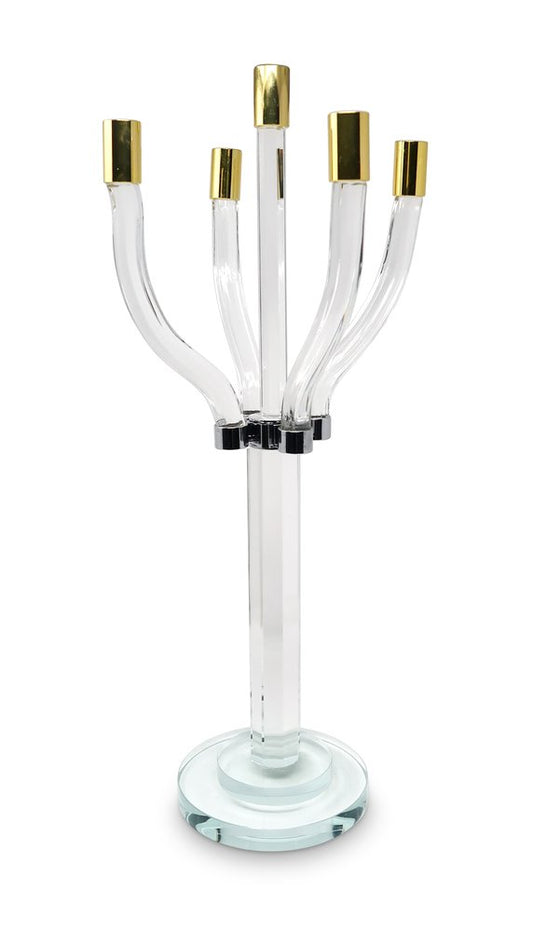 20" Clear Gold And Silver Crystal Tabletop Candelabra Candle Holder