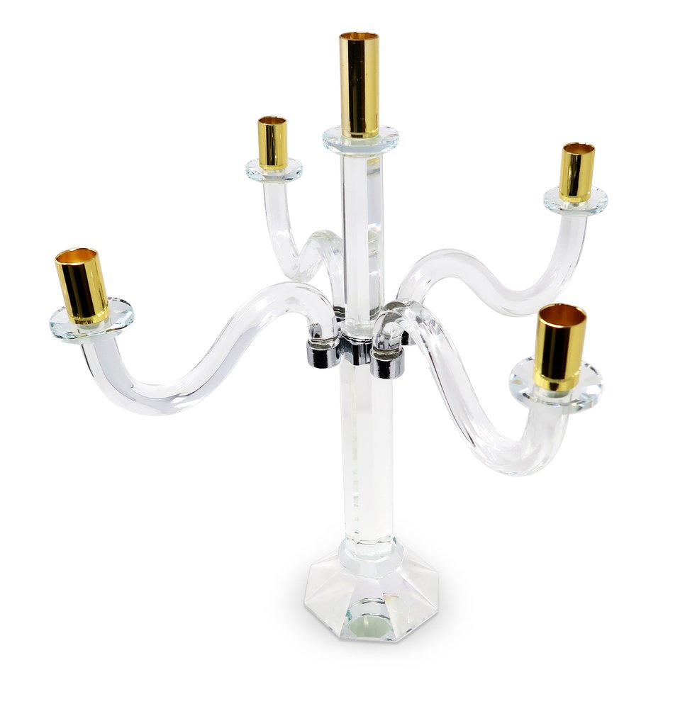 20" Clear Silver And Gold Crystal Tabletop Candelabra Candle Holder