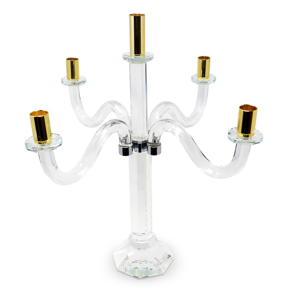 20" Clear Silver And Gold Crystal Tabletop Candelabra Candle Holder