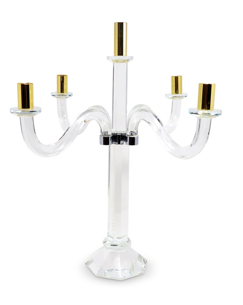 20" Clear Silver And Gold Crystal Tabletop Candelabra Candle Holder