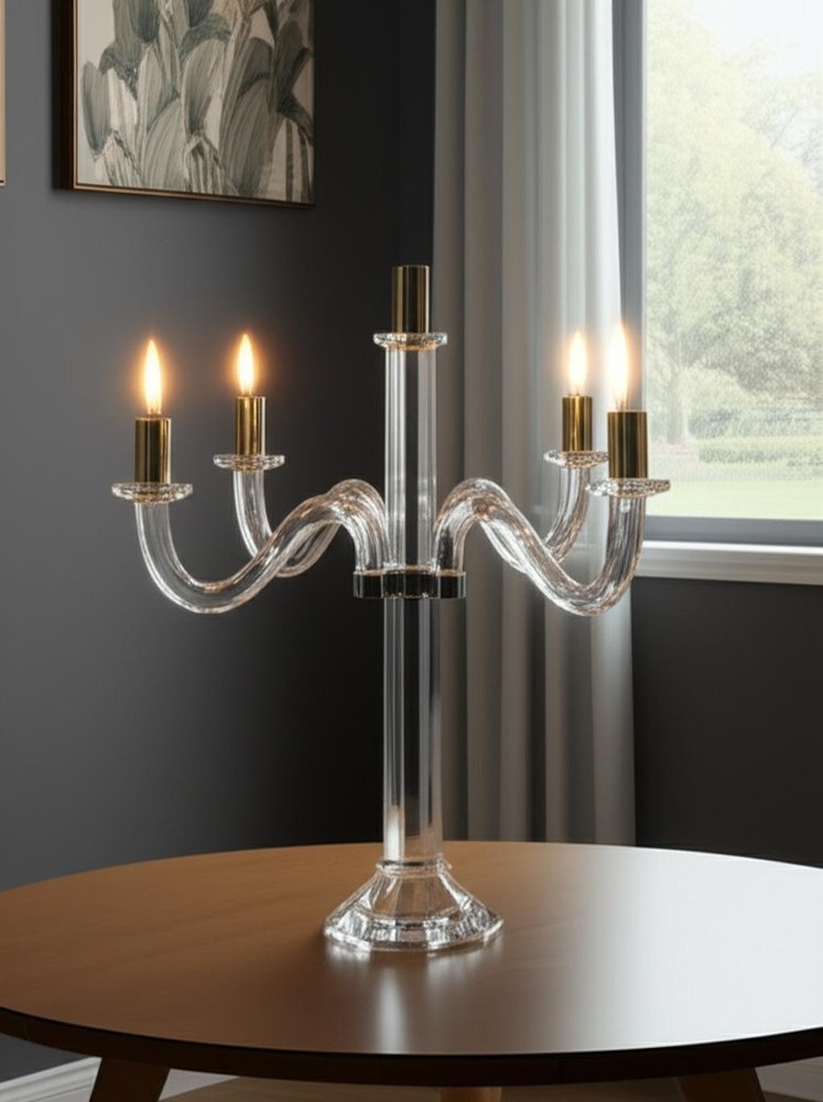 20" Clear Silver And Gold Crystal Tabletop Candelabra Candle Holder