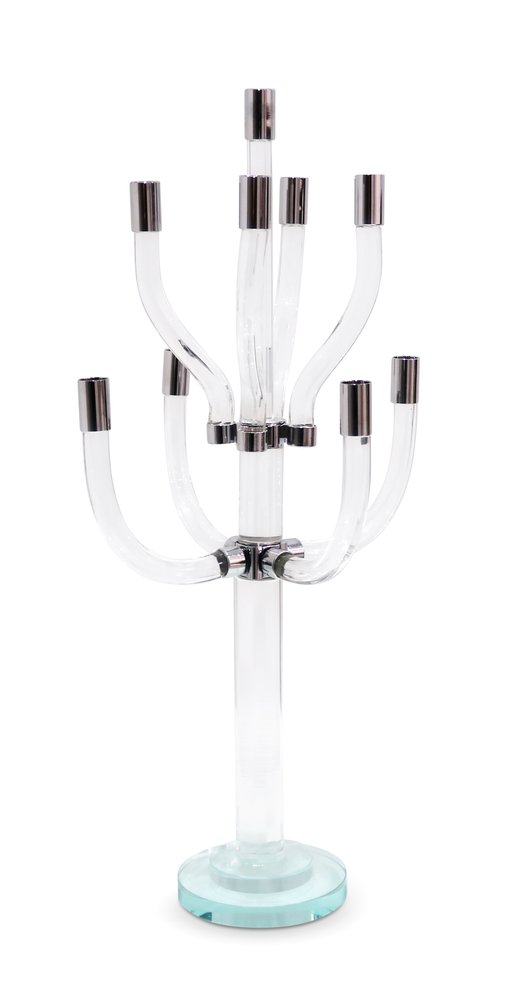 23" Clear And Silver Crystal Tabletop Candelabra Candle Holder