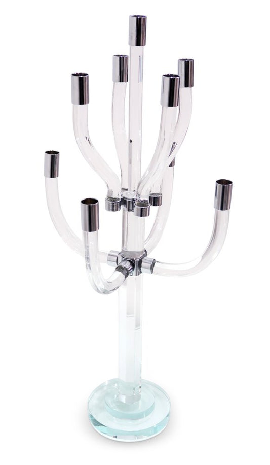 23" Clear And Silver Crystal Tabletop Candelabra Candle Holder