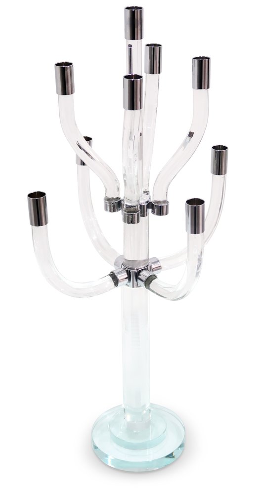 23" Clear And Silver Crystal Tabletop Candelabra Candle Holder