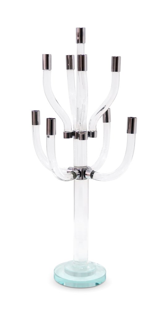 23" Clear And Silver Crystal Tabletop Candelabra Candle Holder