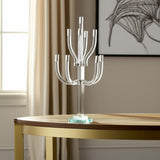 23" Clear And Silver Crystal Tabletop Candelabra Candle Holder