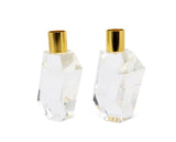 Set of Two Gold Abstract Crystal Tabletop Wedding Taper Candlesticks