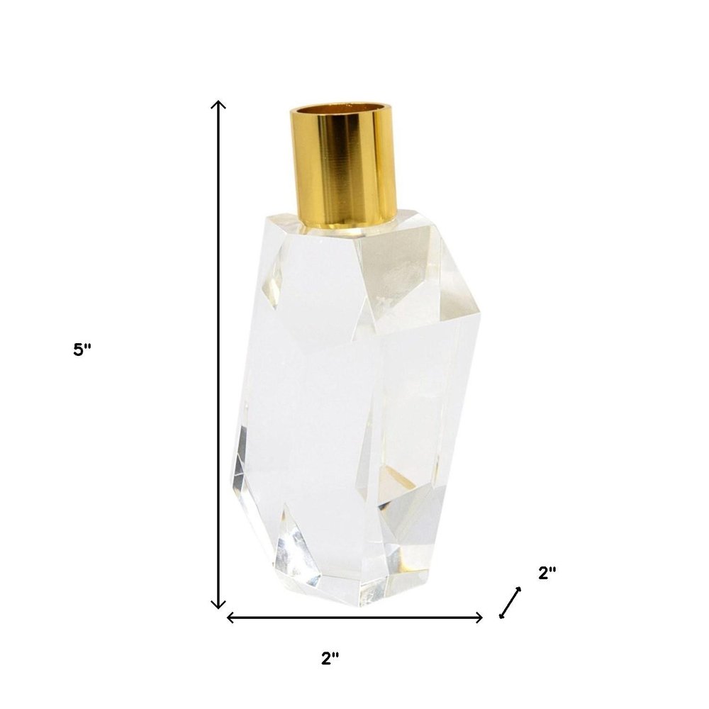 Set of Two Gold Abstract Crystal Tabletop Wedding Taper Candlesticks