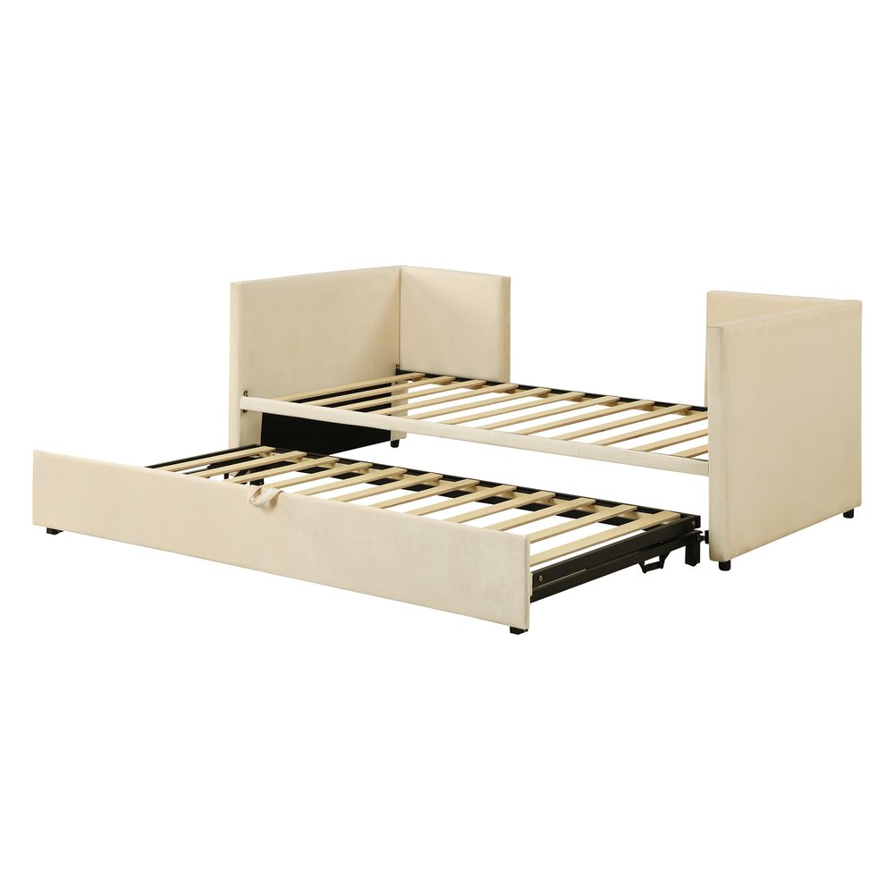Beige Upholstered Twin Day Bed With Trundle