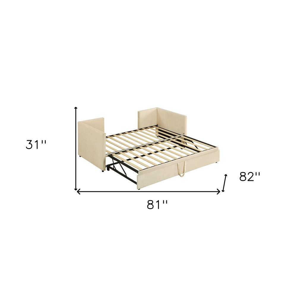 Beige Upholstered Twin Day Bed With Trundle