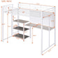 White Slat Steel Twin Loft Bed With Desk And Shelves