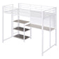 White Slat Steel Twin Loft Bed With Desk And Shelves