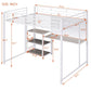 White Slat Steel Full Double Loft Bed With Desk And Shelves