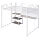 White Slat Steel Full Double Loft Bed With Desk And Shelves