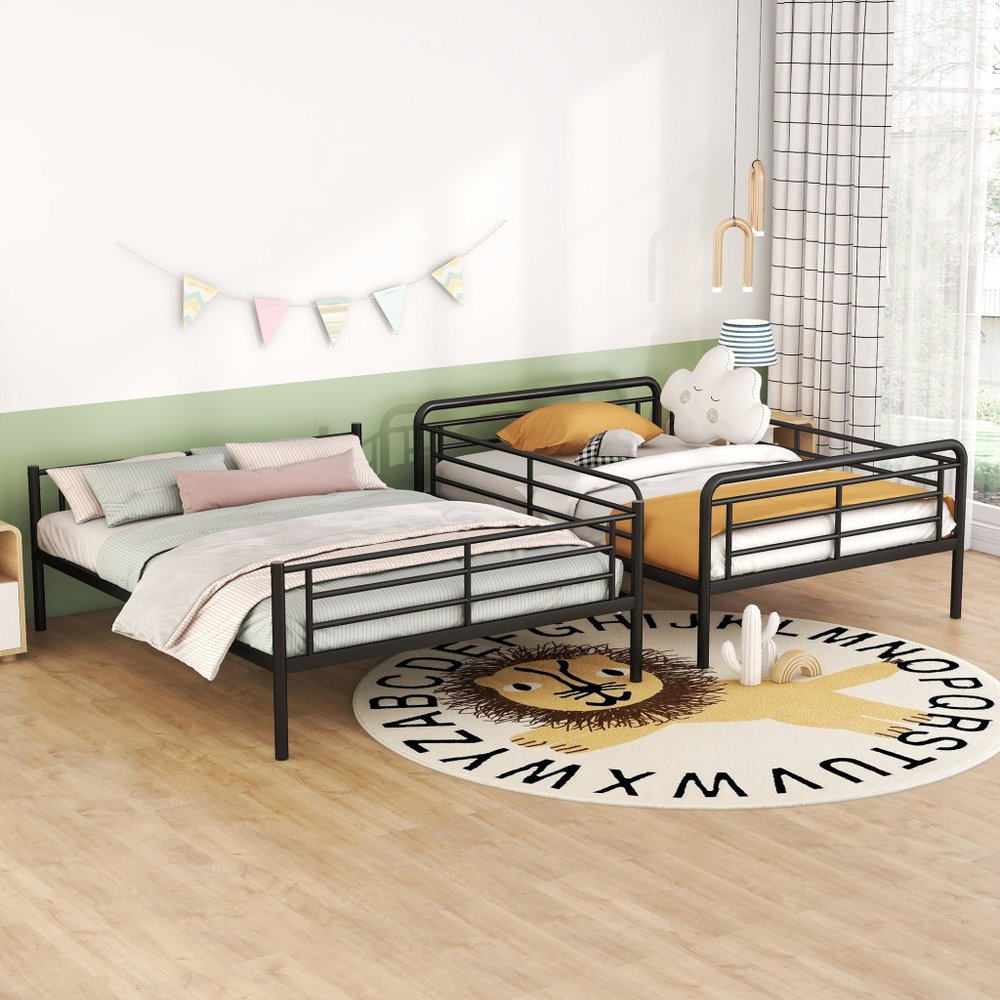 Black Full XL Over Queen Contemporary Metal Bunk Bed