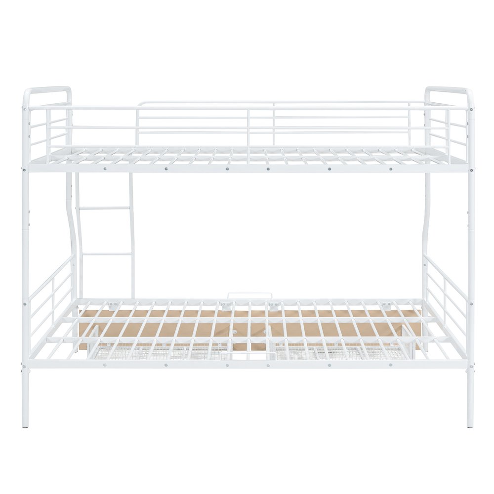 White Full Over Queen Contemporary Metal Bunk Bed With Drawers