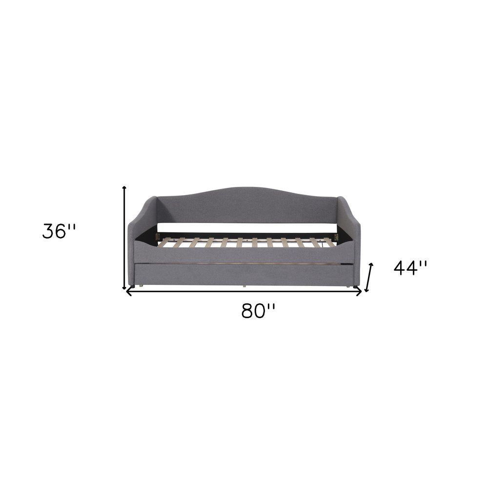 Gray Tufted Boucle Twin Day Bed With LED Lighting And Trundle And USB