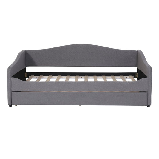 Gray Tufted Boucle Twin Day Bed With LED Lighting And Trundle And USB
