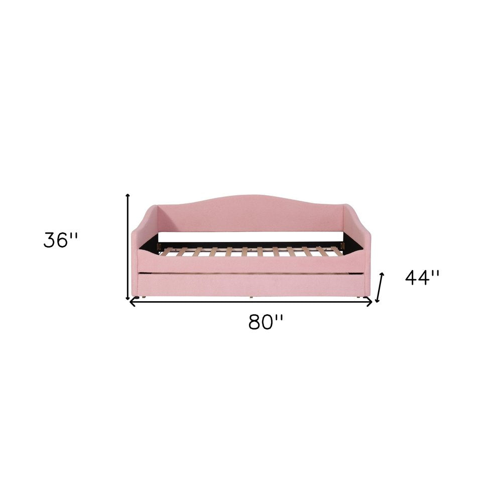 Pink Tufted Boucle Twin Day Bed With LED Lighting And Trundle And USB
