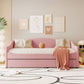 Pink Tufted Boucle Twin Day Bed With LED Lighting And Trundle And USB