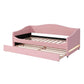 Pink Tufted Boucle Twin Day Bed With LED Lighting And Trundle And USB