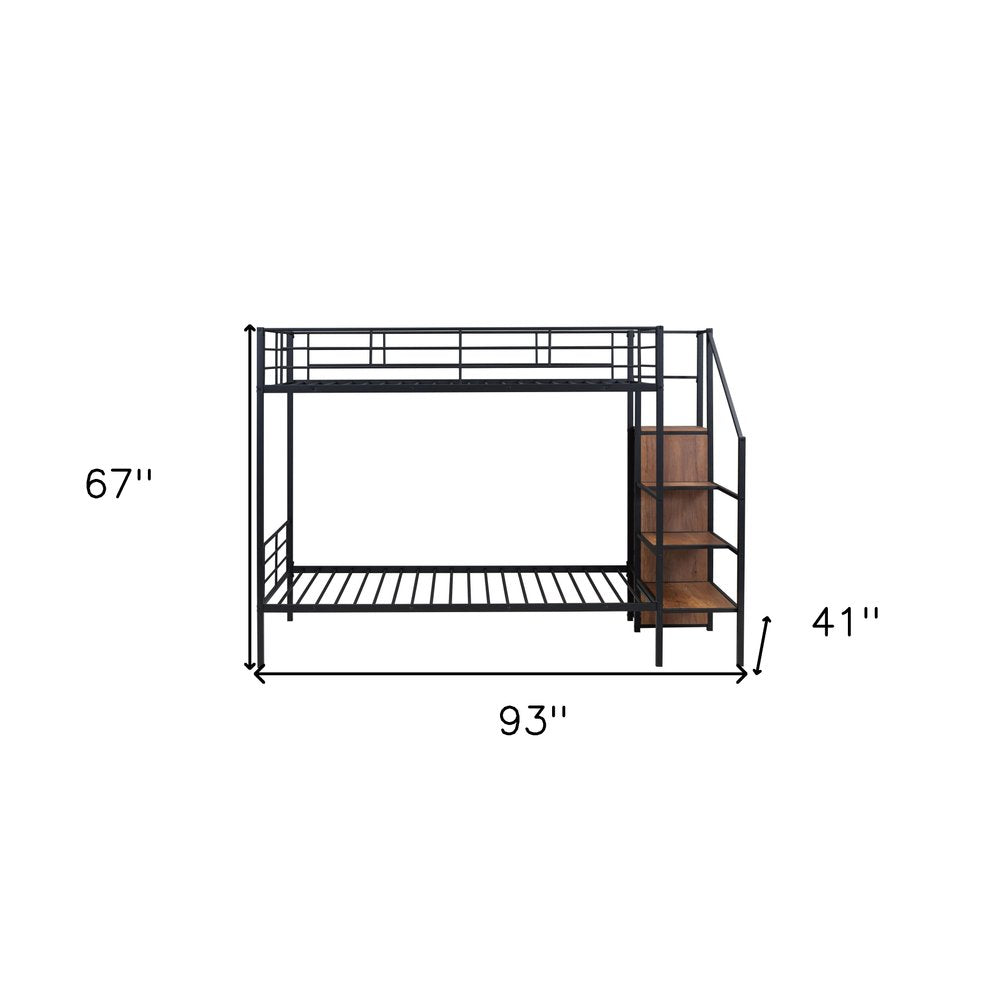 Black Twin Over Twin Metal Bunk Bed With Stairs And Storage