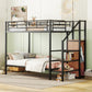 Black Twin Over Twin Metal Bunk Bed With Stairs And Storage