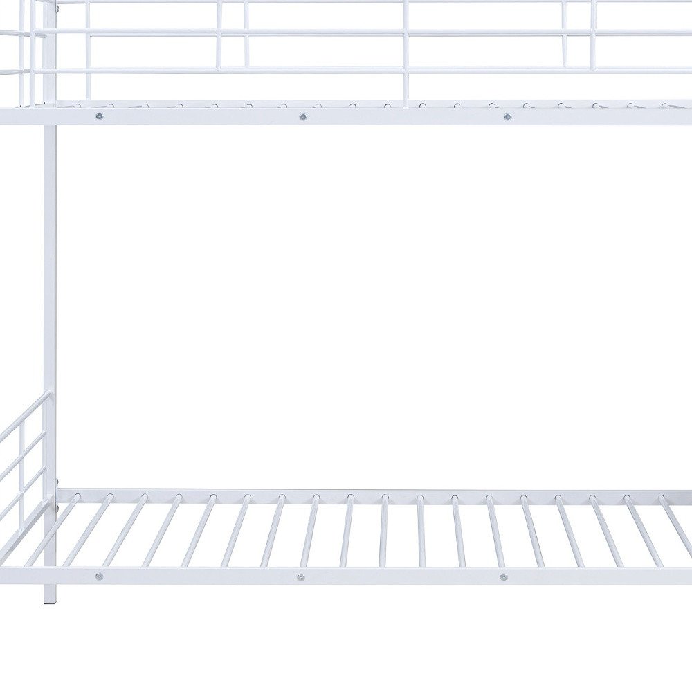 White Twin Over Twin Metal Bunk Bed With Stairs And Storage