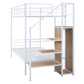 White Twin Over Twin Metal Bunk Bed With Stairs And Storage