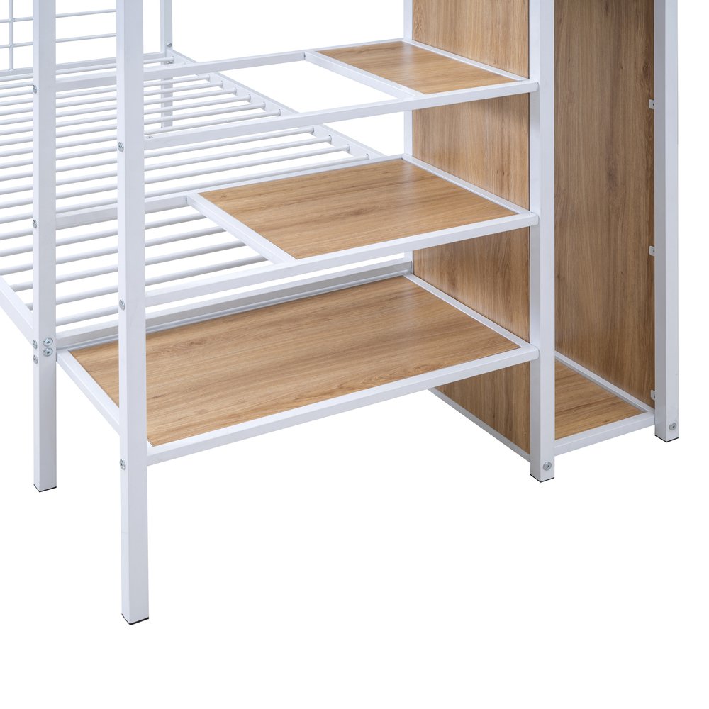 White Twin Over Twin Metal Bunk Bed With Stairs And Storage