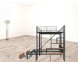 Black Full Over Two Twins Metal Bunk Bed With Stairs And Storage